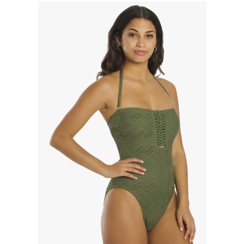 Vince Camuto Crochet Lace Bandeau One Piece Swimsuit 6 NWT